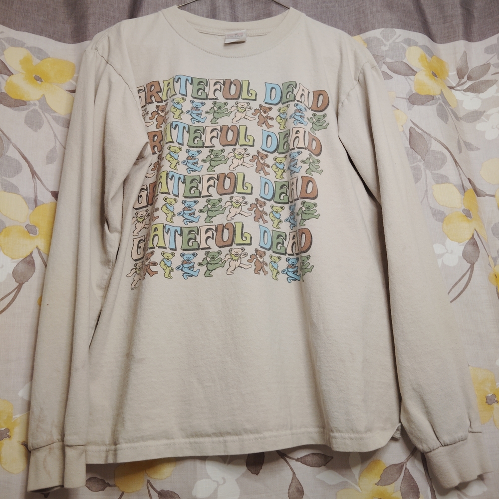 Anvil Greatful Dead Medium Long Sleeve Shirt - Cream with Multicolor Design